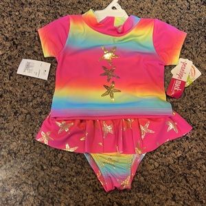 Penelope Mack 2 pc rainbow colored with metallic starfish bikini swimsuit. NWT